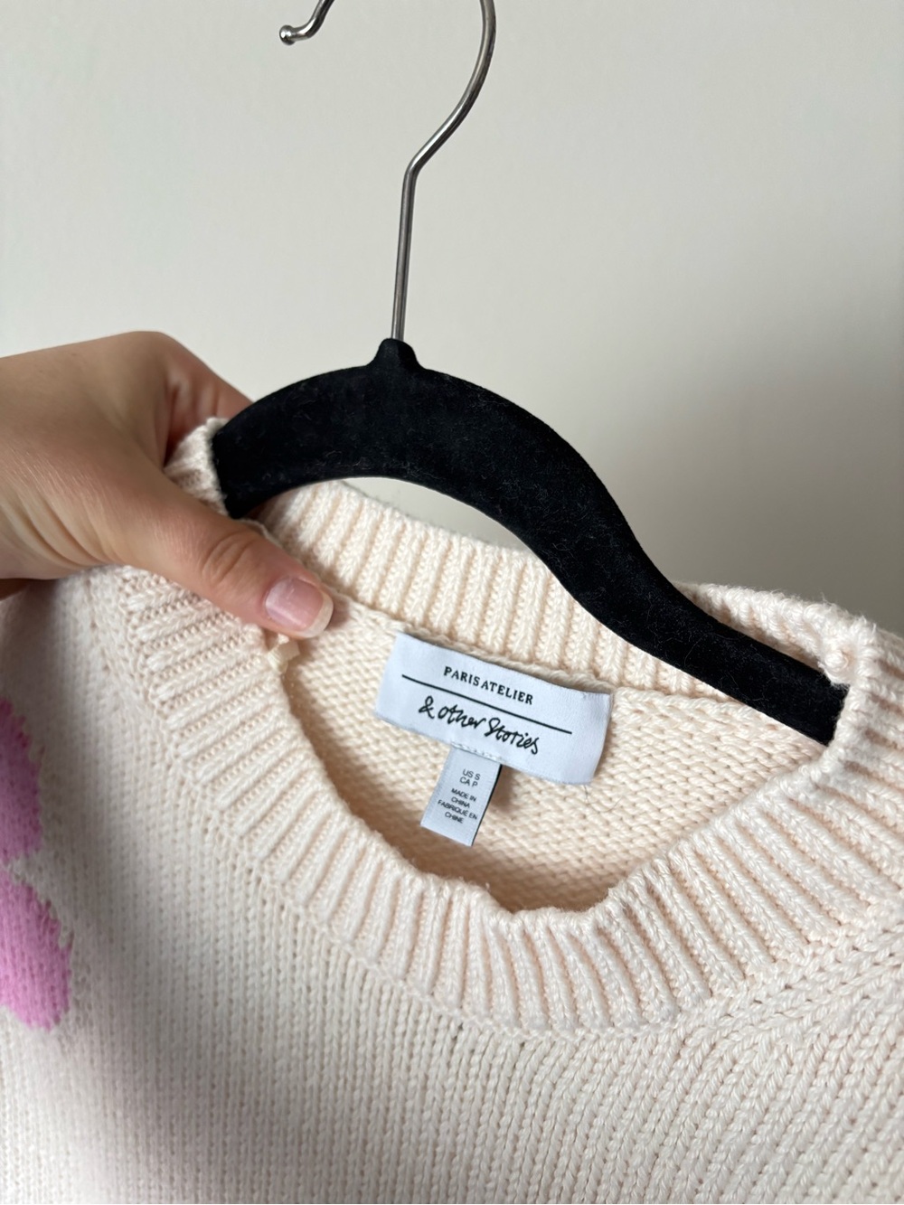 & Other Stories Cotton Cream Crewneck Sweater with Flowers Size Small - Picture 4 of 5